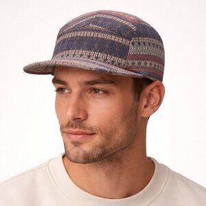Men's Jacquard 5 Panel Hat Cap Geo Navajo Aztec Camper Dark Purple Navy